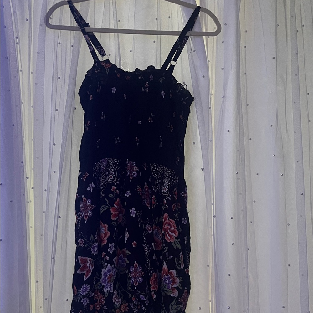 Angie Black Dress with Red Floral Accents